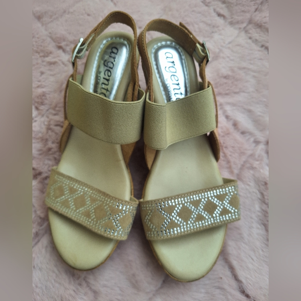 Argento Tan Wedge Sandals with Cushioned Comfort